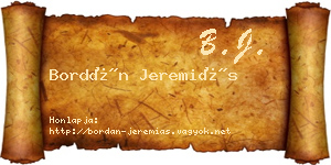 Bordán Jeremiás névjegykártya